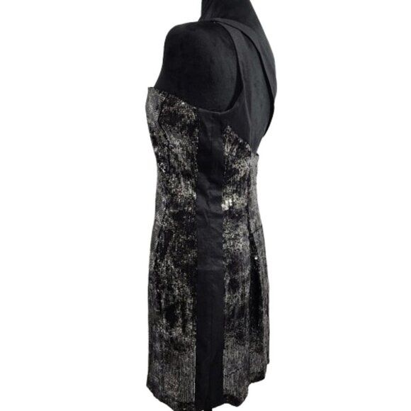 Jessica McClintock One Shoulder Strap Sequined Black and Gray Dress Women's 10 - Picture 6 of 8